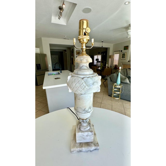 Single Italian Urn Neoclassic Alabaster Table Lamp For Sale - Image 9 of 15