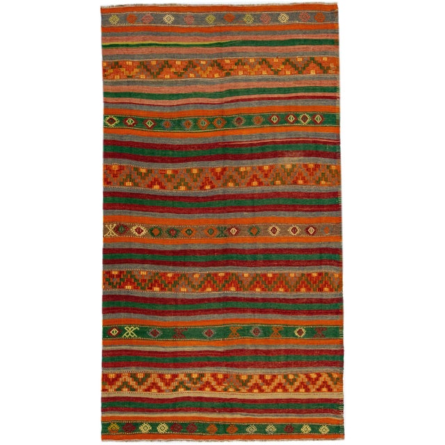 Textile 1960s Vintage Kilim Handmade Orange Geometric Wool Rug For Sale - Image 7 of 7