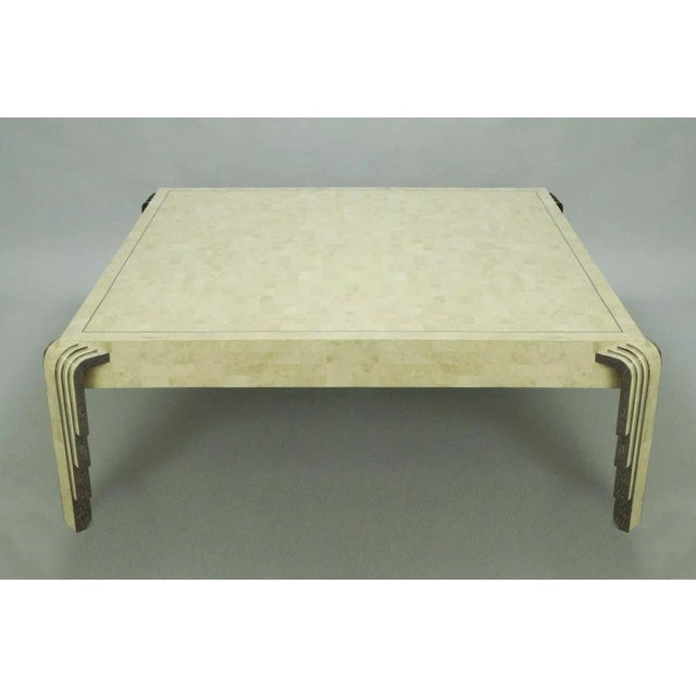 Tavola by Oggetti Tessellated Stone & Chrome Square Coffee Table in the Art Deco Style. Item features hand inlaid...
