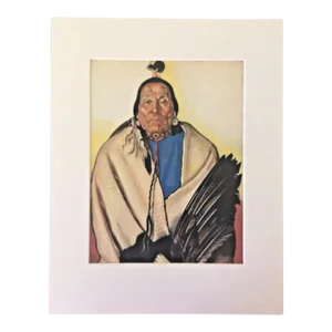1935 Reiss Native American Blackfoot Portrait, "Big Face Chief" in 11x14 Mat