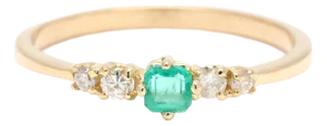 Tiny Diamond and Emerald Engagement Ring, 14k Yellow Gold, Ring Size 5.25