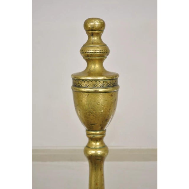 Traditional Antique English Federal Sheraton Brass Urn Finial Fireplace Tool Set- 3 Pieces For Sale - Image 3 of 11
