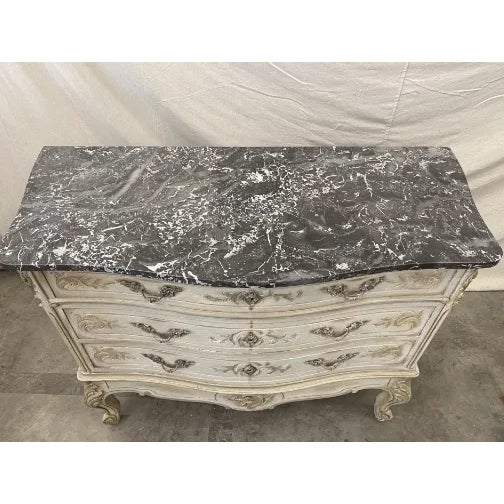 French Louis XV Style Marble Top Painted Commode For Sale - Image 6 of 8