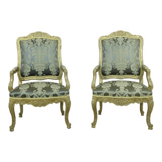 Pair Minton Spidell French Louis XV Style Gold Decorated Armchairs For Sale