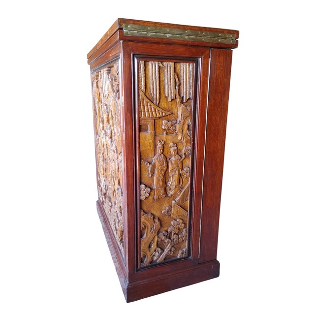 Asian Chinese Hand Carved Dry Bar Folding Flip Top 20th Century For Sale - Image 9 of 16
