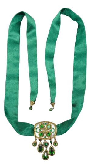 Monet Rare Sash Belt Green Rhinestone Satin Signed 1990s