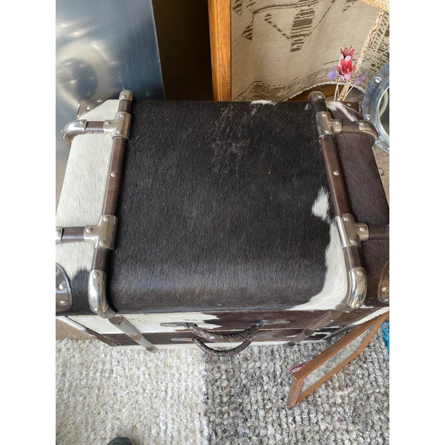1990s Spotted Cow Hide Travel Trunk/Side Table W 2 Drawers For Sale - Image 9 of 12
