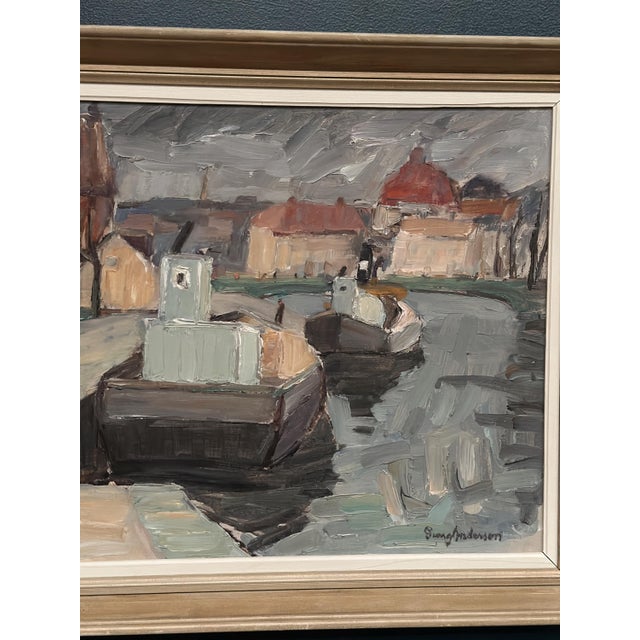 Georg Andersson, Harbour, 1960s, Oil Painting on Canvas, Framed For Sale - Image 4 of 12