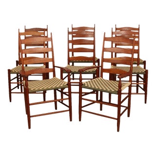 Set of 8 Antique Shaker Ladder Back Dining Chairs For Sale