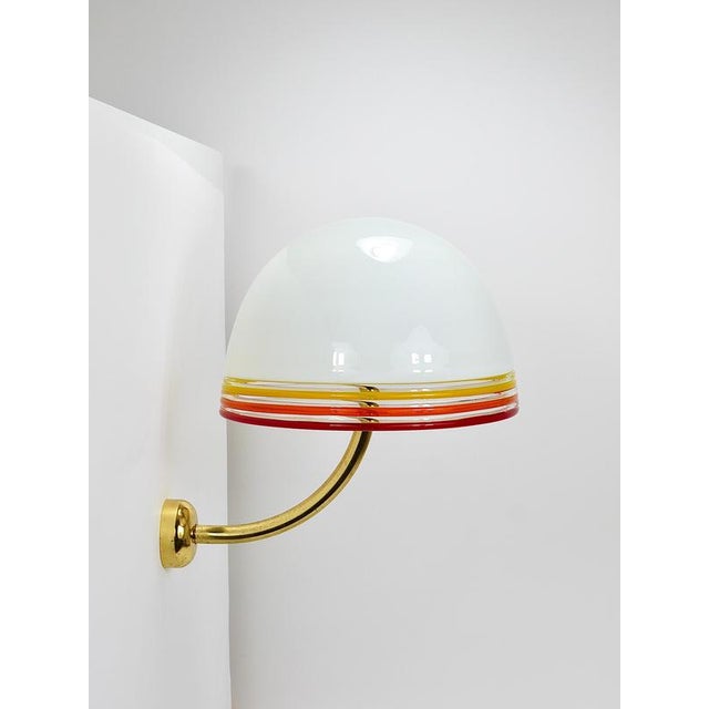Metal Febo Wall Lamps Sconces in Brass & Murano Glass by Roberto Pamio for Leucos, Italy, 1970s, Set of 2 For Sale - Image 7 of 18