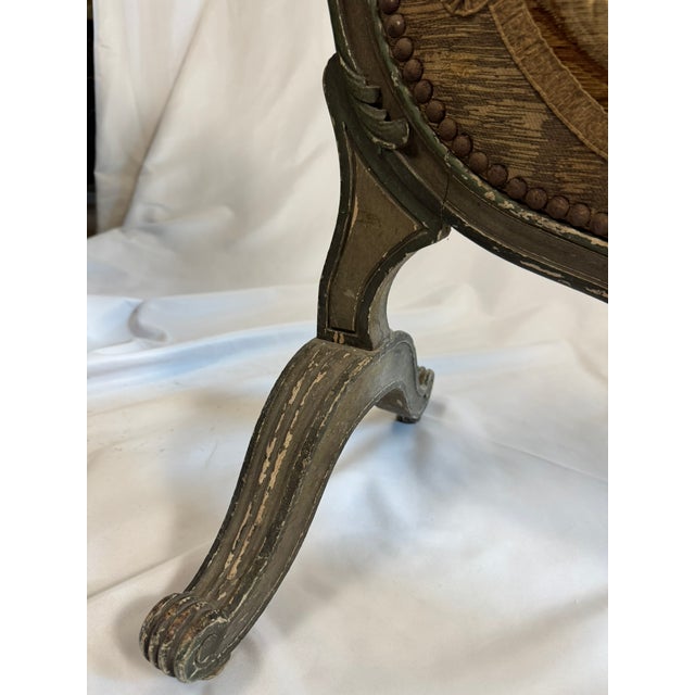 Late 19th Century Antique French Louis XV Style Painted Firescreen | Aubusson-Style Tapestry Panel | Sage Green Cabriole Legs | 37in For Sale - Image 5 of 18