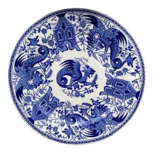 19th Century Blue & White Dessert Plate Dragon Sarreguemines
