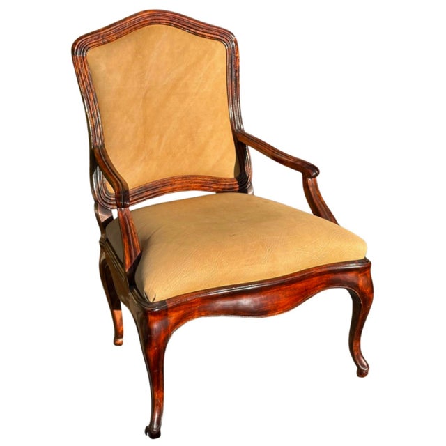 Priced each. Nancy Corzine Tropez French Mahogany & Leather Fauteuil Arm Chair.