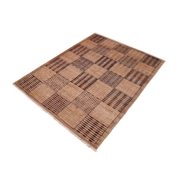 Abstract Bohemian Gabbeh Beige/Tan Wool Rug - 5'10'' X 8'6'' For Sale - Image 3 of 10