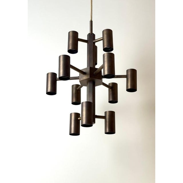 Twelve-Light Brass Chandelier by Gotthold Schönwandt, Germany, 1960s For Sale - Image 13 of 18