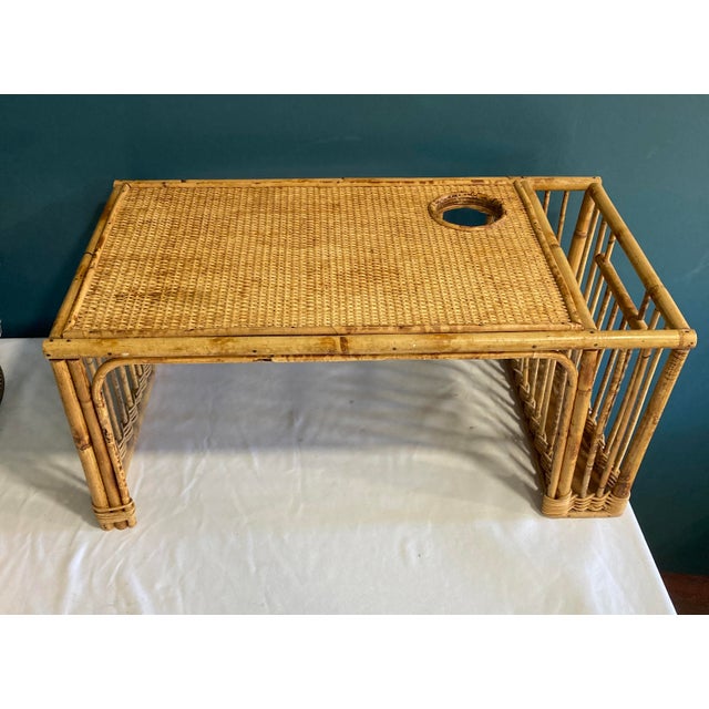 Mid-Century Modern Vintage Bamboo & Cane Breakfast Tray With Magazine Rack For Sale - Image 3 of 8