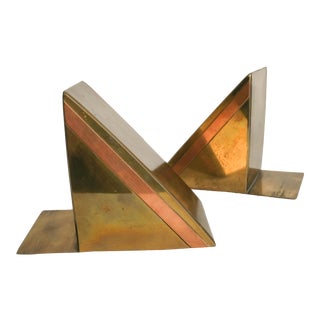 Vintage Brass Triangle Bookends - a Pair For Sale