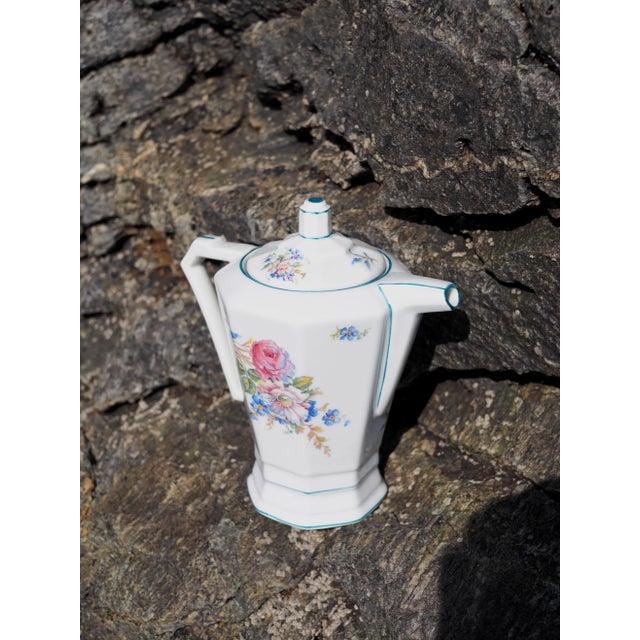 1930s French Limoges Art Deco and Pastoral Style Floral and Angular Coffee Pot For Sale - Image 6 of 13