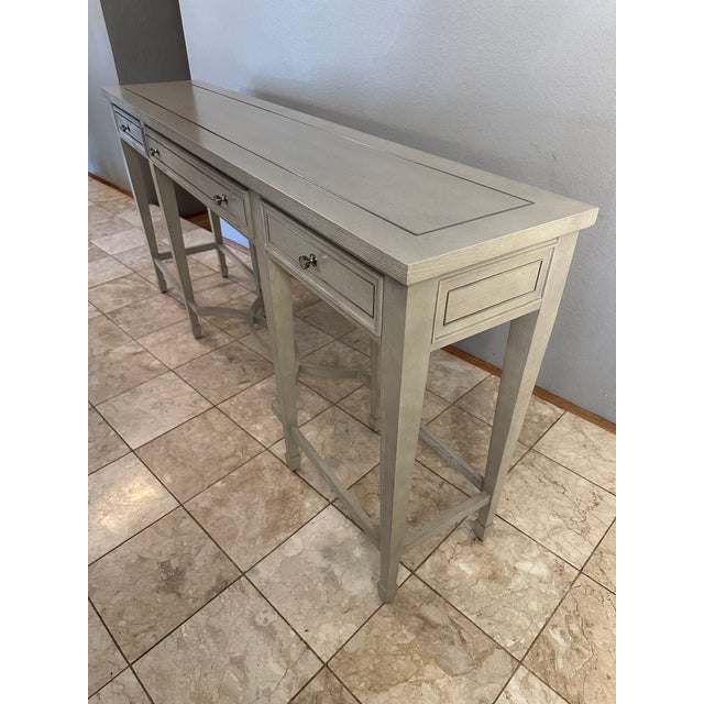 Bernhardt Criteria 78” Heather Gray Ash & Stainless Steel Console Table For Sale - Image 16 of 17