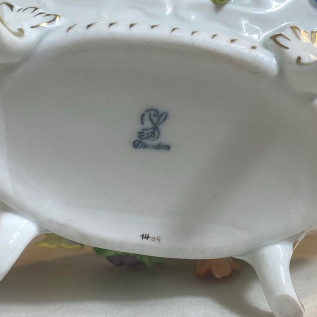 Vintage Dresden Porcelain Footed Cherub Dresser Top Bowl For Sale - Image 11 of 12