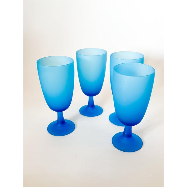 Carlo Moretti 1960s Carlo Moretti Satinato Electric Blue Goblets- Set of 4 For Sale - Image 4 of 12