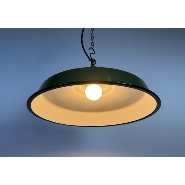 Industrial Green Enamel Factory Pendant Lamp, 1960s For Sale - Image 15 of 17