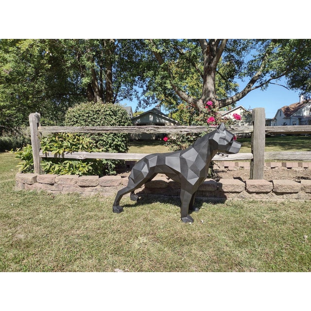 Metal Geometric Pit Bull Sculpture in Graphite Gray - Large Modern Low Poly Steel Dog Statue, Contemporary Floor Art, Ready to Ship Usa For Sale - Image 7 of 13