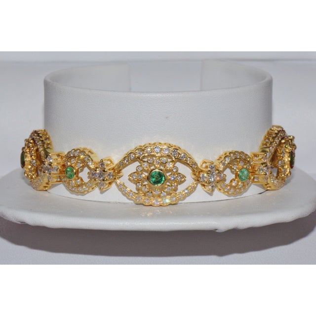 Early 21st Century Certified Natural 5.2cts vs F Diamond Emerald 18k Solid Gold Bracelet For Sale - Image 5 of 12