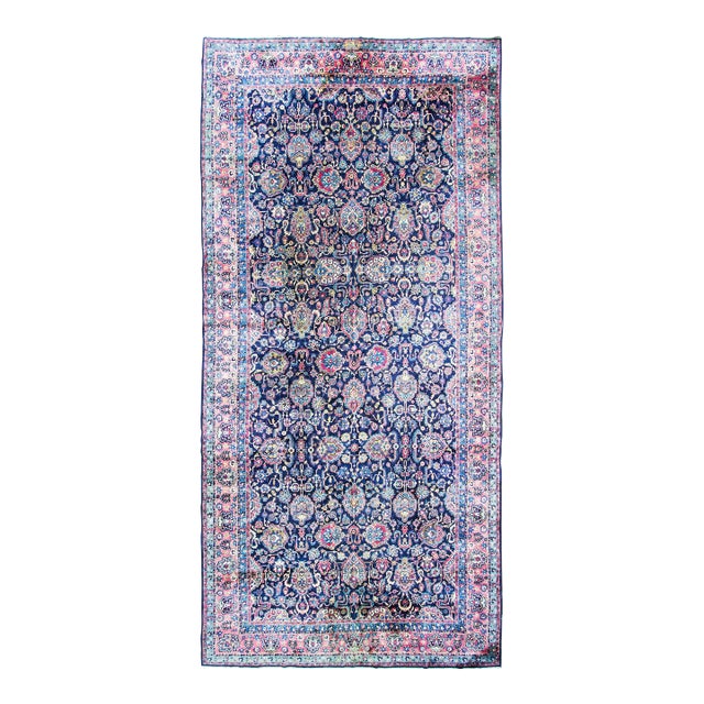 Antique Persian Laver Kerman Carpet, 9'8" × 20'6" For Sale