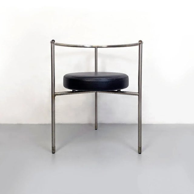 Post Modern Italian Cockpit Shape Leather & Steel Side Chair, 1980s For Sale - Image 15 of 16