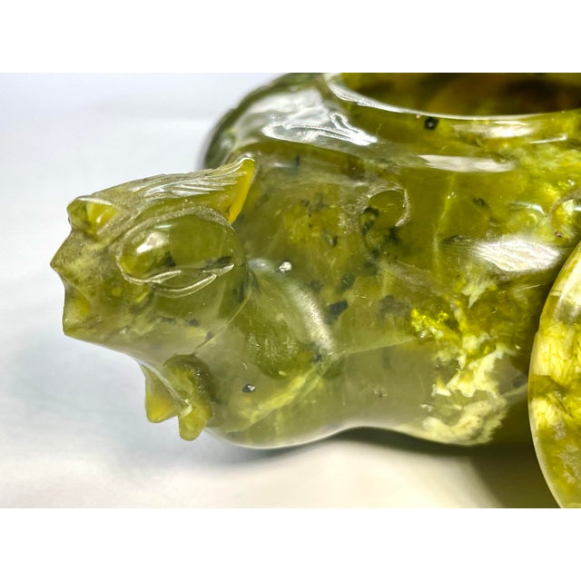 1900 - 1909 Early 1900s Natural Translucent Jade Bowenite Carved Fengshui Dragon Tea Pot. For Sale - Image 5 of 11