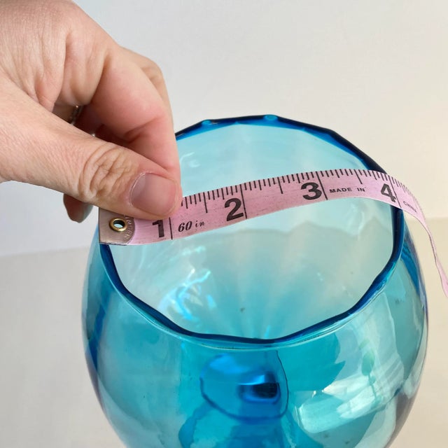 Vintage Empoli Optic Turquoise Blue Tall Italian Art Glass Vase 1960s Mid Century Modern For Sale - Image 10 of 12