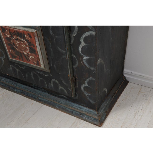 Tall Swedish Handcrafted Black Painted Pine Folk Art Cabinet For Sale - Image 17 of 18