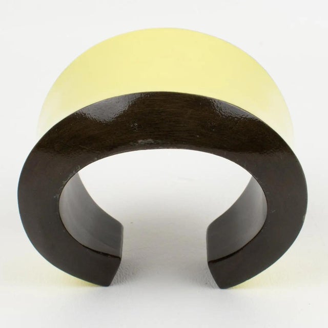 Salvatore Ferragamo Yellow and Brown Wood Enameled Cuff Bracelet Bangle For Sale - Image 12 of 12