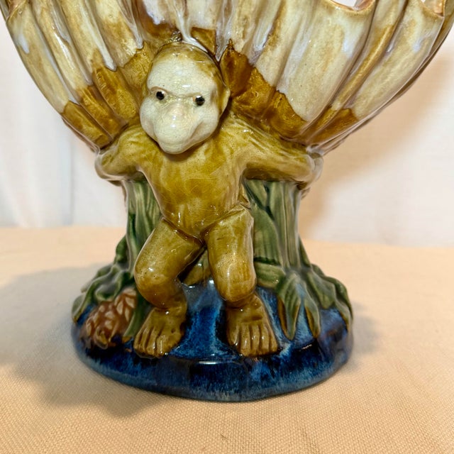 Ceramic Late 20th Century Majolica Style Monkey Shell Cachepot Bowl For Sale - Image 7 of 12