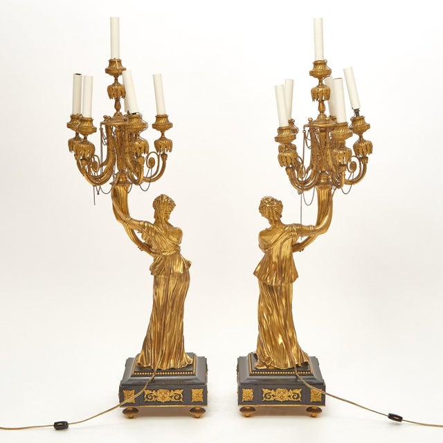 Metal Impressive Pair 19th Century Gilded Bronze Ormolu Six-Light Figural Candelabra For Sale - Image 7 of 11