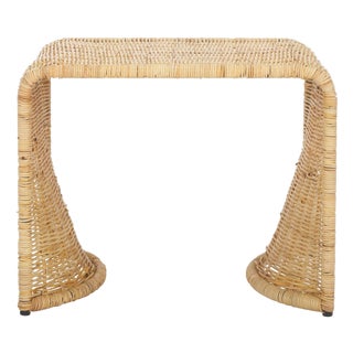 Zendy Wicker Rattan Waterfall Accent Table in Light Natural For Sale