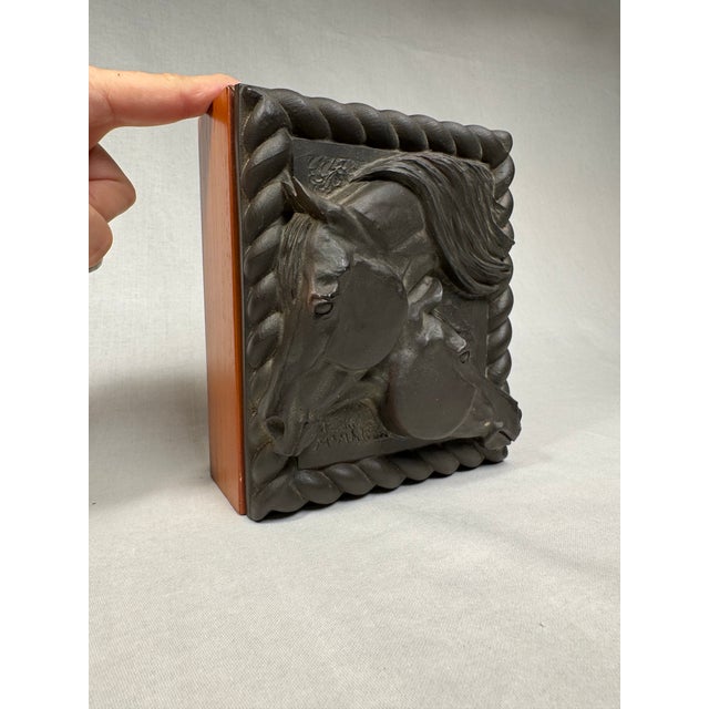 Farmhouse Vintage Equestrian Low Relief Lidded Wooden Decorative Organization Accessory Box, Black & Charcoal Gray For Sale - Image 3 of 12