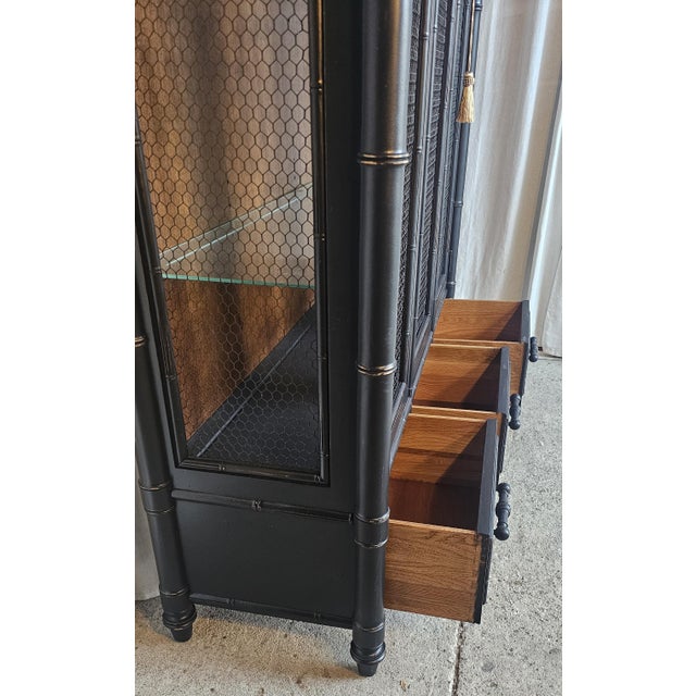 Faux Bamboo Cabinet, Black 1950's Display Cabinet For Sale - Image 15 of 17