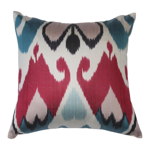 Contemporary Silk Ikat Bohemian Throw Pillow For Sale