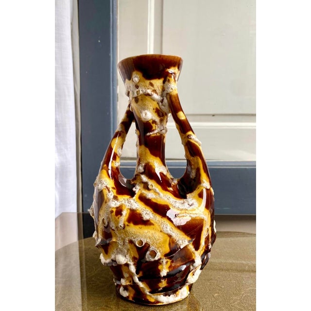 Mid-Century French Brutalist Lava Glaze Ceramic Vase From Vallauris, 1960s For Sale - Image 6 of 7