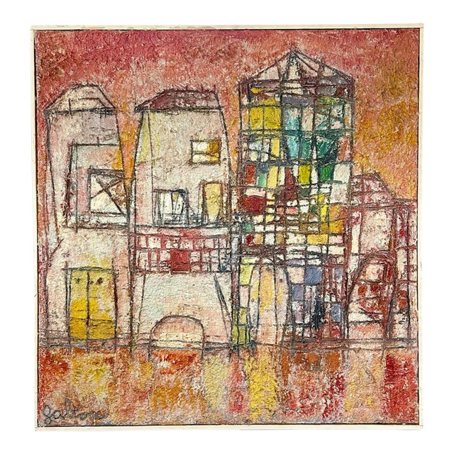 1960s Rare Original Abstract Plaster Oil on Canvas by Austrian Artist Herta Galton For Sale
