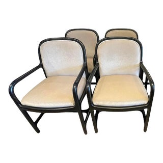 Ebonized Dining Chairs in Champagne Mohair - Set of 4 For Sale