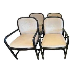 Ebonized Dining Chairs in Champagne Mohair - Set of 4