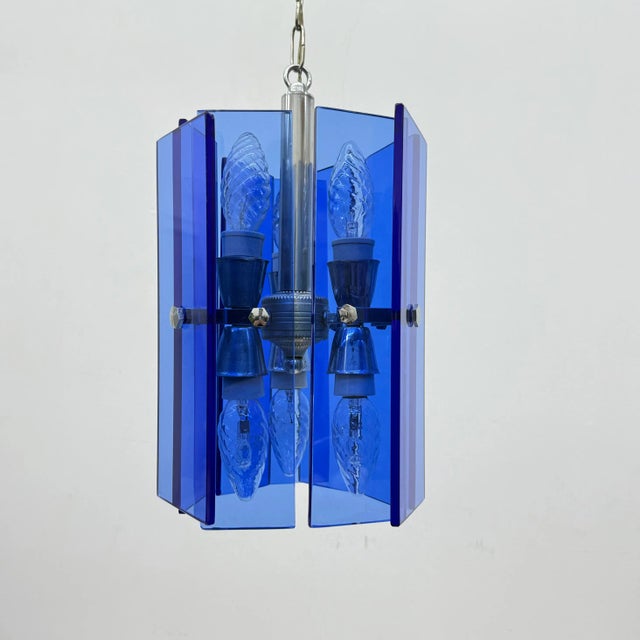 Blue Blue Glass Hanging Lamp from Veca, Italy, 1970s For Sale - Image 8 of 18