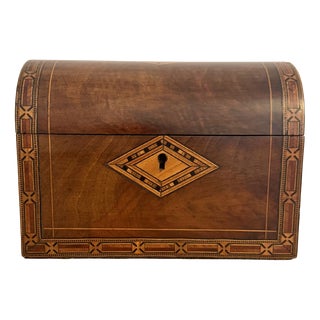 Antique Walnut Tea Caddy with Tunbridge Inlay, 1880 For Sale