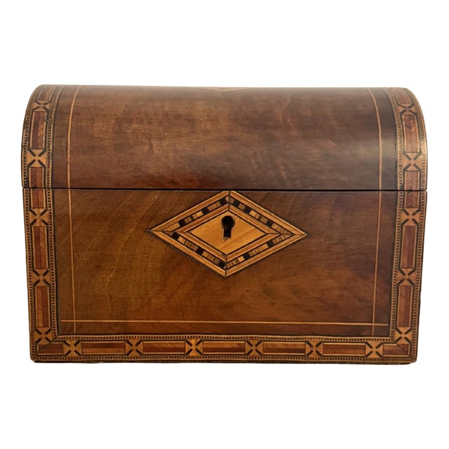 Antique Walnut Tea Caddy with Tunbridge Inlay, 1880 For Sale