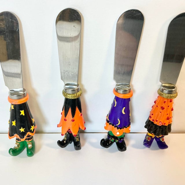 Metal 1980s Vintage Americana Boho Chic Halloween Witches Boots Spreader or Butter Knives - Set of 4 For Sale - Image 7 of 8