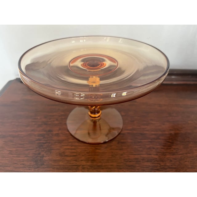 Striking vintage mid-century amber art glass tazza or pedestal compote, attributed to the Italian Empoli glassmaking...