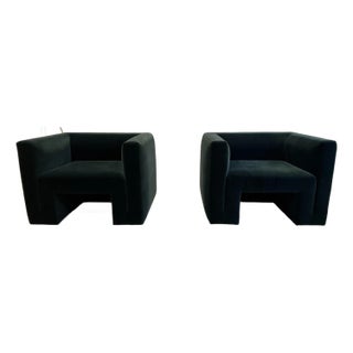 Cb2 Green Velvet Arm Chair - Set of 2 For Sale